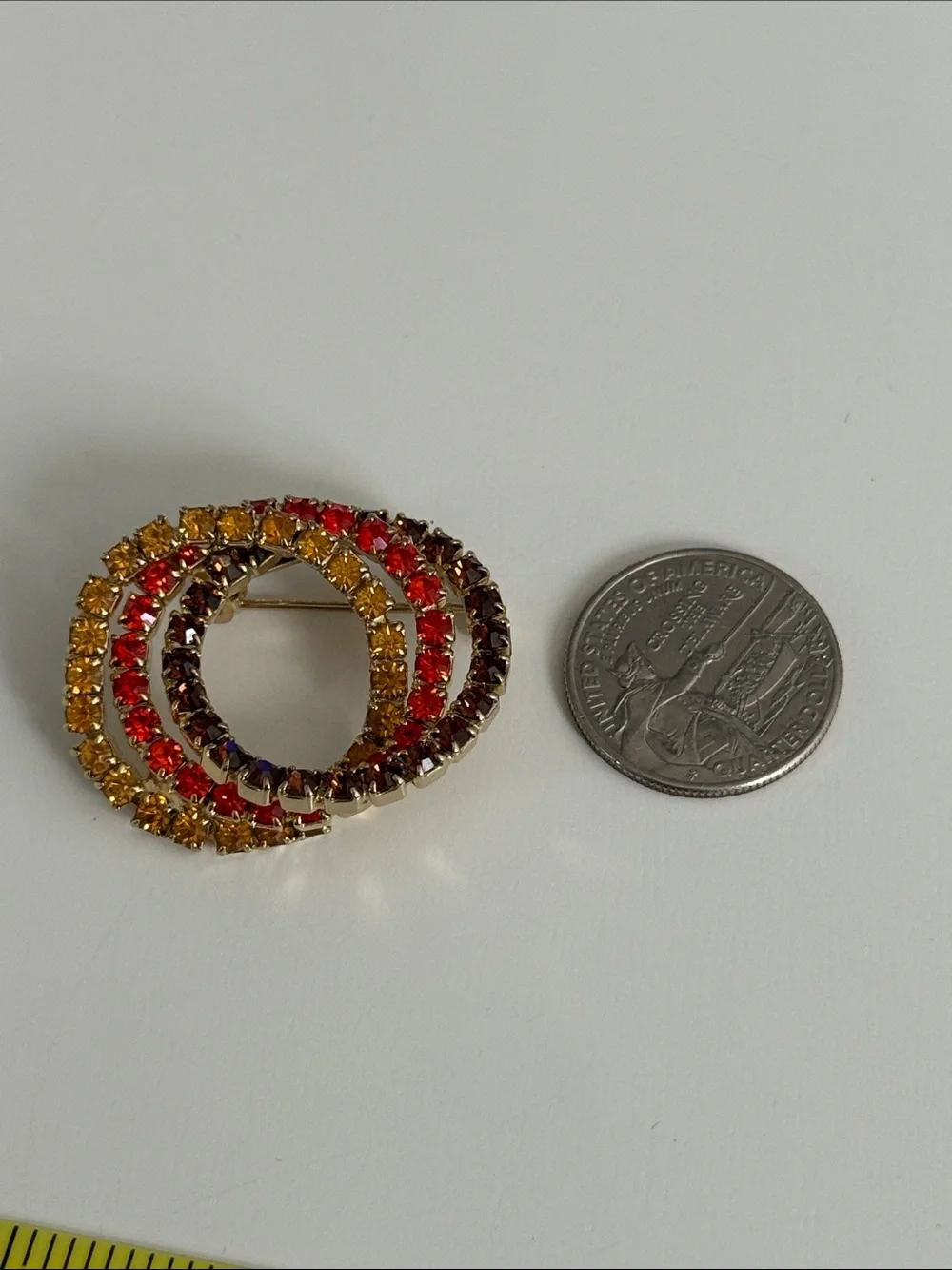 Vintage Multicolor rhinestone Triple Hoop Brooch autumn color perfection